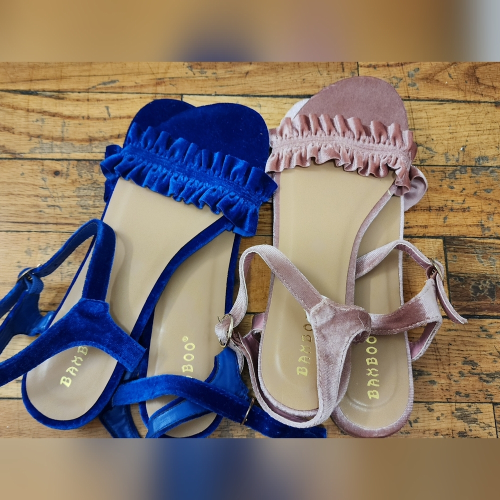 **New** BAMBOO Velvet Sandals in Blue and Pink Size 7.5